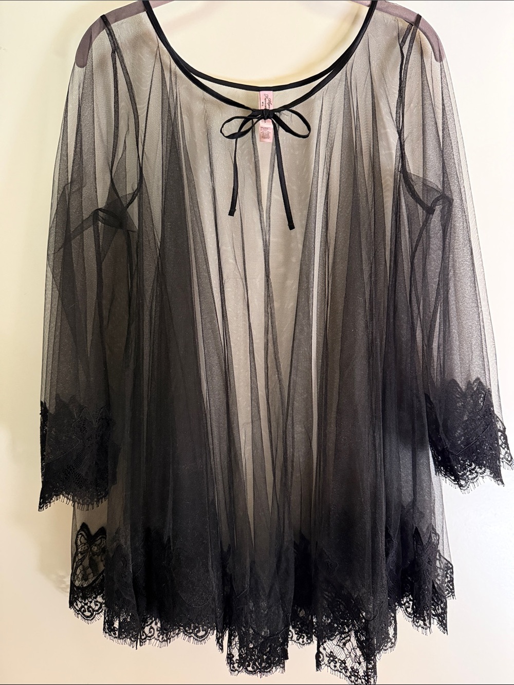 NWOT Agent Provocateur Black Sheer Lace-Trim Mesh Robe Sz. M/L